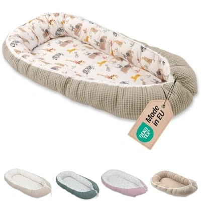 Abbildung von ULLENBOOM ® Bettnestchen Kuschelnest Baby 55x95 cm, kuscheliges Babynest, Made in EU, (1 tlg), Ideal für Neugeborene als Reisebett, Sand Savanne