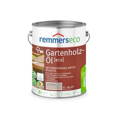Abbildung von Remmers Gartenholz Öl [eco] silbergrau, 5 Liter, Wetterbeständiges, mattes Öl, aussen und innen, optimal für Terassen &amp; Gartenmöbel, rutschhemmend