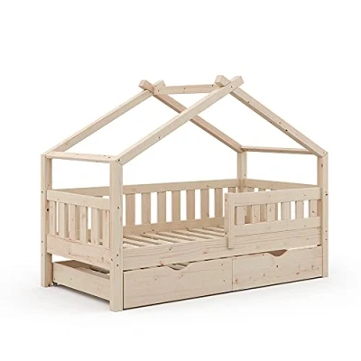 Abbildung von VitaliSpa Hausbett Design, Naturholz, 80x160 cm mit Gästebett