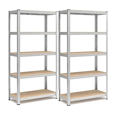 Abbildung von SONGMICS Schwerlastregal, 2er Set, Kellerregal, Lagerregal, 40 x 90 180 cm, Regal mit Stahlgestell, jeweils bis 875 kg belastbar, 5 verstellbare Ablagen, silbern GLR040E02
