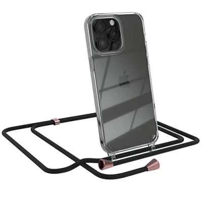 Abbildung von EAZY CASE Handykette kompatibel mit iPhone 14 Pro Max Handyhülle Umhängeband, Handykordel Schutzhülle, Silikonhülle, Hülle Band, Stylische Kette für Smartphone, Schwarz Clips Rosé