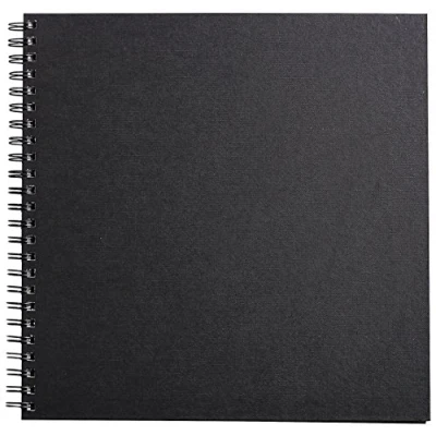 Abbildung von Clairefontaine Ref. 34261C Goldline Drahtgebundener Block (64 weiße Blätter) 30,5 x cm Größe, 140 g/m² Papier, quadratisches Layout schwarzer Einband geeignet für Trockentechniken