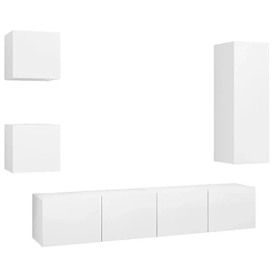 Abbildung von vidaXL TV Schrank Set 5 TLG. Wohnwand Anbauwand Schrankwand Hängeschrank Möbel Wandschrank Lowboard Fernsehschrank HiFi Weiß Holzwerkstoff