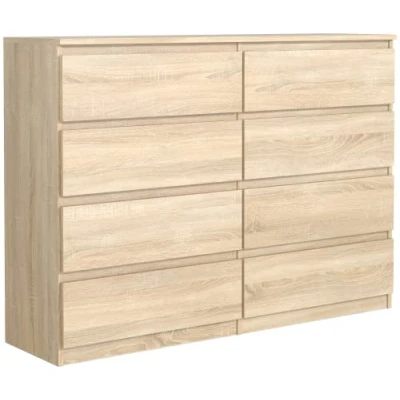 Abbildung von meble masztalerz Kommode Eiche Sonoma mit 8 Schubladen 120 cm, Sideboard Wohnzimmer, Schlafzimmer H: 101,5 B: T: 39 Schubladen, Schubladenschrank