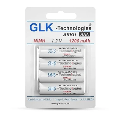 Abbildung von GLK Technologies® 4X High Power Micro AAA HR03 Telefon Akku Batterien für Gigaset DECT Telefone Vorgeladen 1200mAh Walkie Talkie NI MH wiederaufladbar ohne Memory Effekt bis zu 1000 Aufladezyklen