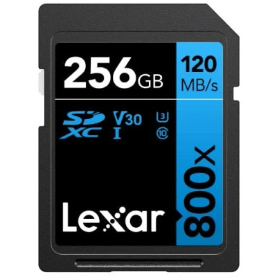Abbildung von Lexar High Performance 800x SD Karte 256GB, Speicherkarte SDXC UHS I BLUE Series, Bis zu 120 MB/s Lesen, 45 Schreiben, für Point and Shoot Kameras, DSLR HD Camcorder (LSD0800256G BNNAG)
