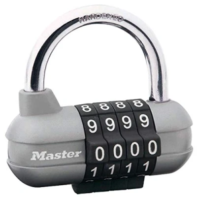 Abbildung von MASTER LOCK 1520EURD, Herkömmliches Vorhängeschloss, Zahlenschloss, Schließanlage, Schwarz, Edelstahl, Metall, Gehärteter Stahl