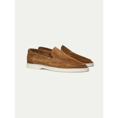 Abbildung von Aurélien Yacht Loafers Veloursleder Suede Herren Karamellbraun mit Weiß/ Lichtsohle Größe 46 Italienischer handgemachter mediterraner Stil &amp; exklusiver Luxus Schuhe