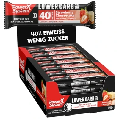 Abbildung von Power System Lower Carb Bar Strawberry Cheesecake 40% Eiweiß 28x40gEiweisriegel Low Sugar,