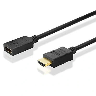 Abbildung von BestPlug 50cm Universal HDMI Kabel Verlängerung mit Ethernet, Stecker männlich auf Buchse Kupplung weiblich vergoldet, High Speed, geeignet für 3D HD FullHD UHD 4K, Schwarz