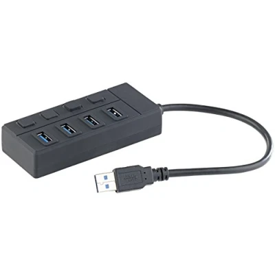 Abbildung von Xystec USB3 Verteiler: USB 3.0 Hub mit 4 Ports, einzeln schaltbar, bis 5 Gbit/s (USB Schalter, Verteiler 3.0, Festplatten Umschalter)