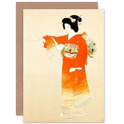 Abbildung von Wee Blue Coo CARD GREETING JAPANESE GEISHA LADY BRIGHT KIMONO GIFT