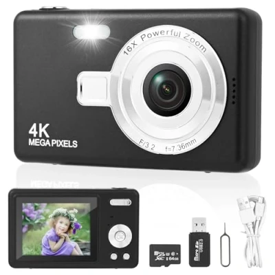 Abbildung von Digitalkamera Fotokamera mit 32GB Karte, Tragbare Fotoapparat, HD 1080P Kompaktkamera, 40MP 8X Digital Zoom Kamera für Teenager, Anfänger (Schwarz)