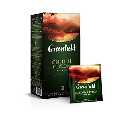 Abbildung von Greenfield Golden Ceylon, Klassischer Schwarztee, Sri Lanka, 25 Doppelkammer Teebeutel mit Etiketten in Folienbeuteln, (25 x 2g), 50g
