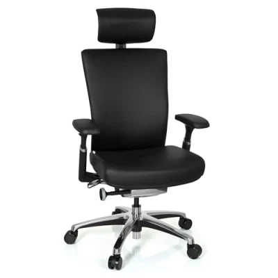 Abbildung von hjh OFFICE 657604 Profi Bürostuhl NOVA Echt Leder Schwarz Chefsessel Lordosenstütze, Armlehnen, Kopfstütze &amp; Sitztiefe verstellbar