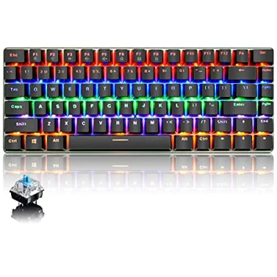 Abbildung von CROSS ZEBRA Mechanische Tastatur 82 Tasten Anti Ghosting Kompakte Ergonomische USB Kabelgebundene Computer Gaming Tastatur, Regenbogen LED Hintergrundbeleuchtung Blaue Schalter Schwarz