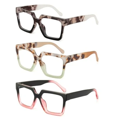 Abbildung von JM 3er Pack Ubergroße Lesebrille Damen, Quadratische Blaulichtfilter Brille +4.00
