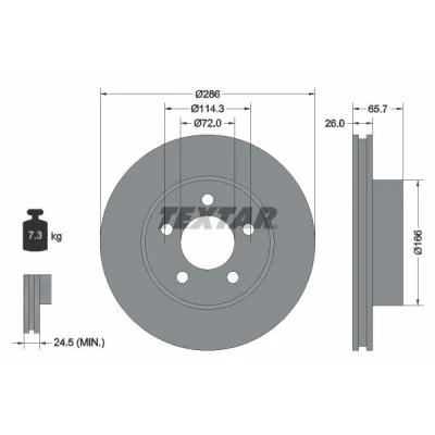 Abbildung von TEXTAR PRO 92169003 Bremsscheibe 286 26 05/05 114,3 innenbelüftet beschichtet ohne Radbefestigungsbolzen, Radnabe FORD USA: Explorer Mk2