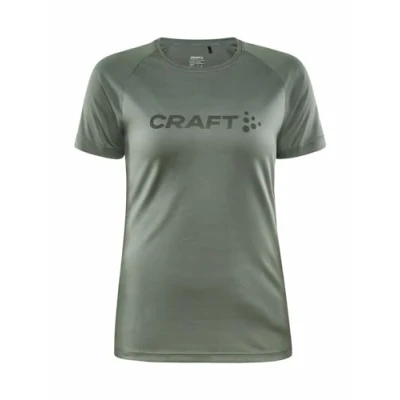 Abbildung von Craft CORE Essence Logo Tee Damen Sportshirt XL Thyme Activewear für aus recyceltem Polyester Geschwungene Seitennähte Quick Dry Tshirt Funktionsshirt