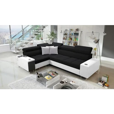 Abbildung von All4All Ecksofa mit Schlaffunktion Margo II 283x207 cm Schlafsofa Bettkasten Sofa in L Form für 4 Personen Seite Links Gewebe Kunstleder Schwarz/Weiß Modern 26