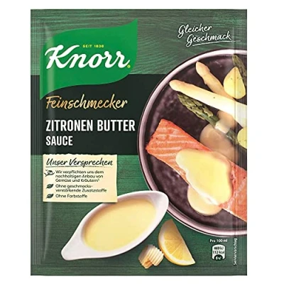 Abbildung von Knorr Feinschmecker Zitronen Butter Sauce leckere helle Soße ohne geschmacksverstärkende Zusatzstoffe 250 ml 1 Stück