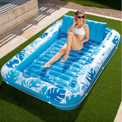Abbildung von Sloosh 85&quot; x 57&quot;/2.1 1.4m aufblasbarer Sonnenpool, Luftmatratzte Pool, Sonnenbad mit abnehmbarem Kissen, persönlicher Luftmatratze Wasser für Erwachsene, Sommerspaß, Wasserparty Rosa Weiß