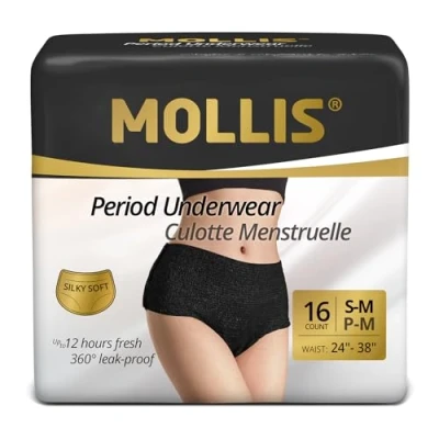 Abbildung von MOLLIS Einweg Periodenunterwäsche für Damen Postnatale Schwangerschafts Slips Auslaufsicher bei starkem Ausfluss Schwarz S/M 16 Stück