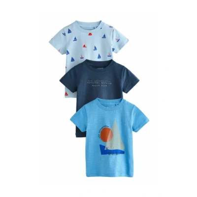 Abbildung von Next Regular FIT Short Sleeve 3 PACK Tshirt basic für Kinder, Größe: 74, Blue boats