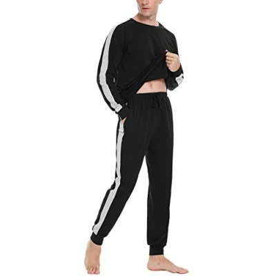Abbildung von Doaraha Schlafanzug Herren Lang Winter Zweiteilige Nachtwäsche aus Baumwolle Rundhals Kariert Pyjama Set Männer