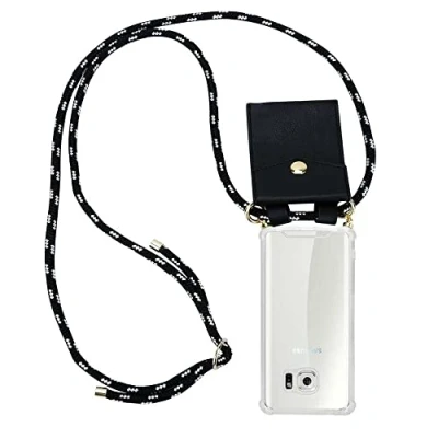 Abbildung von Cadorabo Handykette kompatibel mit Samsung Galaxy S6 Schutzhülle TPU Silikon Case Necklace Design Slim Kratzfest Kordel Band Etui Rundumschutz Hülle für in Schwarz
