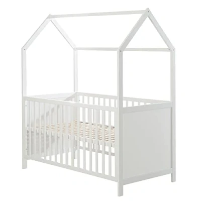 Abbildung von roba® Babybett Hausbett 70 x 140 cm, in Hausoptik, höhenverstellbar, Umbaubar zum Juniorbett