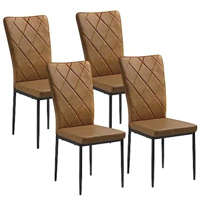 Abbildung von WOLTU Esszimmerstühle 4er Set, Küchenstuhl Kunstleder, mit hoher Rückenlehne, Polsterstuhl Metallbeinen, für Esszimmer Esstisch Küche Wohnzimmer Büro, Vintage, Braun, BH380br 4