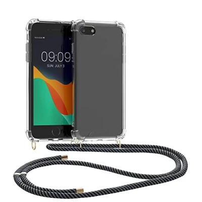 Abbildung von kwmobile Necklace Case kompatibel mit Apple iPhone SE (2022) / (2020) 8 7 Hülle Silikon Cover Handykette Band Handyhülle Anthrazit Transparent Schwarz