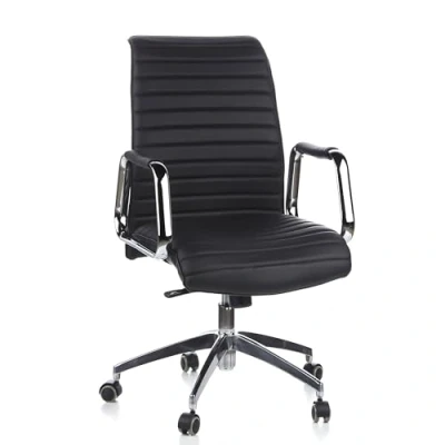 Abbildung von hjh OFFICE 600910 Chefsessel ASPERA 10 Leder Schwarz/Chrom hochwertiger Bürostuhl, mittelhohe Rückenlehne