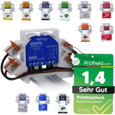 Abbildung von Printtastisch Shelly Hutschienenhalter ohne Erweiterung für 29 Relais: Plus 1, 1 Mini Gen3, 1PM, 1PM 2PM, 2.5, RGBW 2, PM Hutschiene Halterung, Elektroinstallation