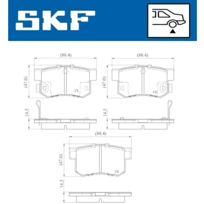 Abbildung von SKF VKBP 90867 A Bremsbelagsatz mit akustischer Verschleißwarnung HONDA: Jazz 2 Schrägheck, CR V 2, FR V, ROVER: 600