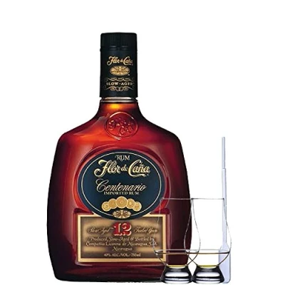 Abbildung von Flor de Cana Centenario 12 Jahre Nicaragua 0,7 Liter + 2 Glencairn Gläser Einwegpipette 1 Stück