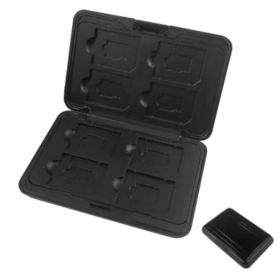 Abbildung von Newpop Speicherkarten Etui für 8 SD und TF, Karten Aufbewahrung, Tragbarer Tasche Wasserdicht Schutzhülle, Speicherkartenhalter aus Aluminium, Kompatibel mit MicroSD/SDXC/SDHC/SD/MMC/TF Schwarz
