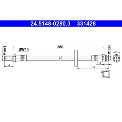 Abbildung von ATE 24.5148 0280.3 Bremsschläuche 280 M10x1 FORD: MONDEO 3 Kombi, 3, Stufenheck