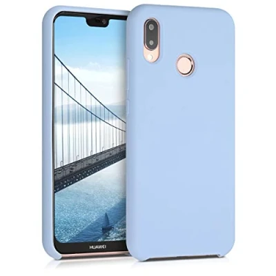 Abbildung von kwmobile Hülle kompatibel mit Huawei P20 Lite Silikon Handy Case Handyhülle weiche Oberfläche kabelloses Laden Hellblau matt