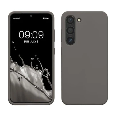 Abbildung von kwmobile Hülle kompatibel mit Samsung Galaxy S23 dünnes Silikon Handy Case stoßfeste Handyhülle weiche Oberfläche Kabelloses Laden Stone Dust