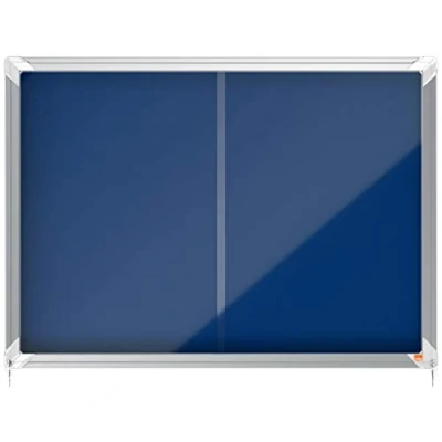 Abbildung von Nobo abschließbarer Schaukasten mit Filz Notiztafel, Praktische Schiebetüren, 12 x A4, Premium Plus, Blau, 1902562