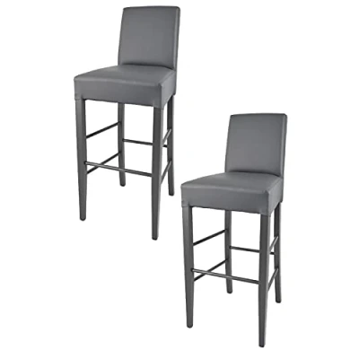 Abbildung von t m c s Tommychairs 2er Set Moderne Barhocker Luisa, robuste Struktur aus lackiertem Buchenholz Farbe Dunkelgrau, gepolstert und mit Kunstleder in der Dunkelgrau bezogen