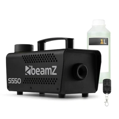 Abbildung von BeamZ S550 Nebelmaschine Mini mit Funk Fernbedienung, inkl. 1 Liter Nebelfluid, 550 Watt Rauchmaschine, Halloween, Fog Machine, Fogger, Smoke Machine für Partys, DJs, Hochzeiten