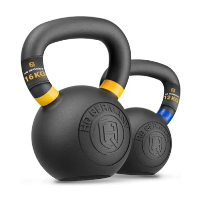 Abbildung von HQ Germany® Powdercoat Kettlebell Vollguss 2 32kg Starter Sets ±2,0% Gewichtstoleranz, Gewicht:+Starter Set (12+16KG)
