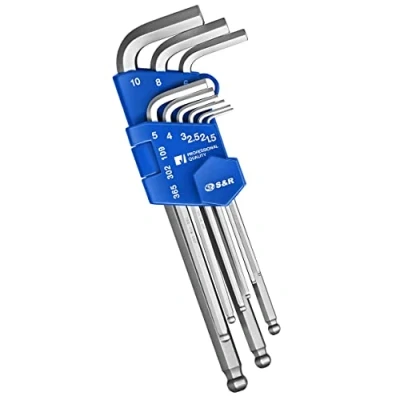 Abbildung von S&amp;R Innensechskantschlüssel Winkelschlüssel Satz mit Kugelkopf, Sechskantschlüssel Clip (9 tlg, Metrisch 1,5, 2,0, 2,5, 3,0, 4,0, 5,0, 6,0, 8,0, 10,0), hochwertiger ChromVanadium Werkzeugstahl Chrom Nickel Beschichtung