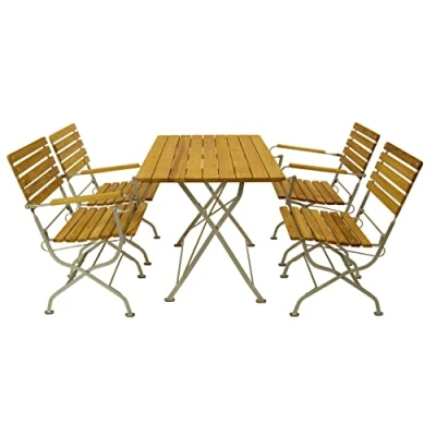 Abbildung von DEGAMO Garten Sitzgruppe Klappgarnitur Passau 5 teilig (2X Stuhl, 2X Armlehnensessel, 1x Tisch 70x110cm), Gestell Flachstahl verzinkt und transparent pulverbeschichtet, Belattung Robinie