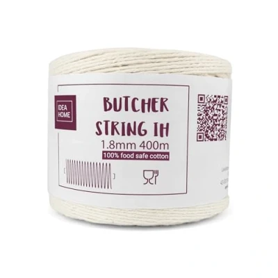 Abbildung von IDEA HOME 400m 1,8mm Bäcker Bindfäden, Baumwoll Garn für die Küche, Lebensmittelunbedenklich, Ideal zum Verschnüren, geeignet Geflügel, Würstchen, Heimarbeiten, Basteln und Dekorieren