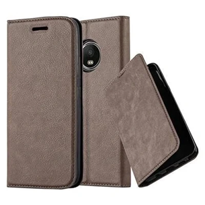 Abbildung von Cadorabo Hülle kompatibel mit Motorola Moto G5 Plus aus Premium Kunst Leder Flip Klappbare Stoßfeste Magnetische [Standfunktion] [Kartenfächern] Cover für Tasche in Braun