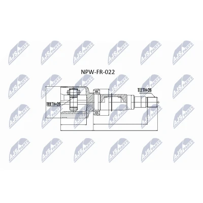 Abbildung von NTY NPW FR 022 Gelenksatz Getriebeautomatik 6 Gang, Schaltgetriebe Schaltgetriebe, Automatikgetriebe Vorderachse links, radseitig